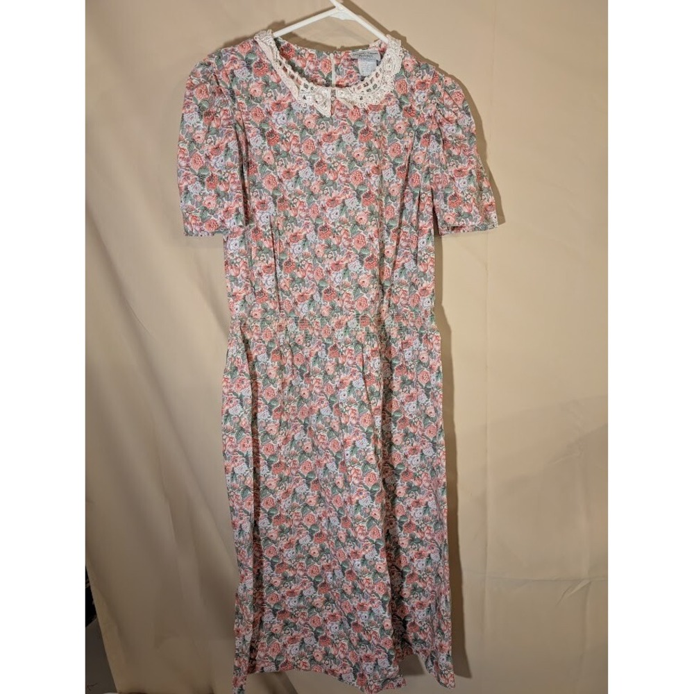 Vintage Stuart Alan Petites Floral Dress Lace Collar Cottagecore Size 12 USA